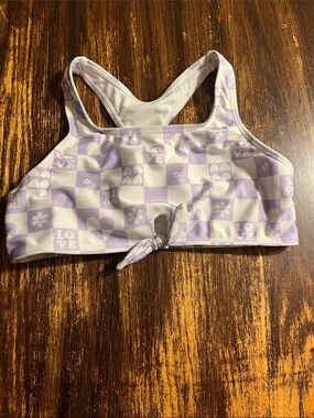 Lavender and White Checkerboard Kids Swim Bikini Top